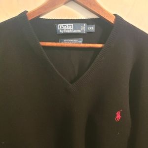 Polo by Ralph Lauren Black 100% Lambswool V Neck Sweater Size XXL